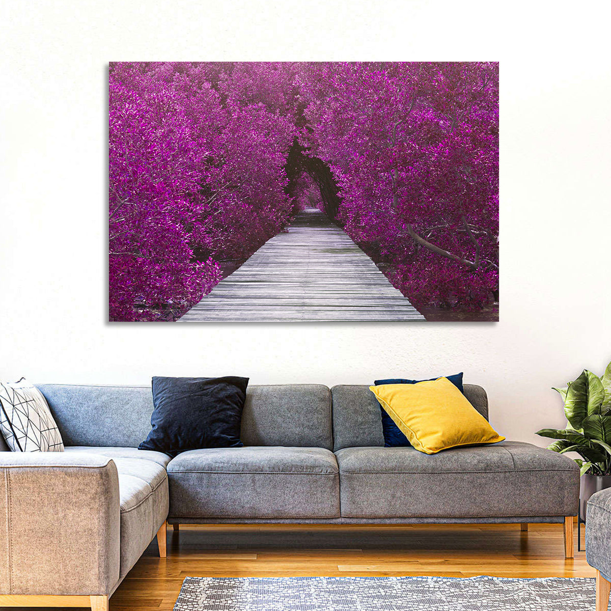 Magenta Mangrove Pathway Wall Art in a room, landscape