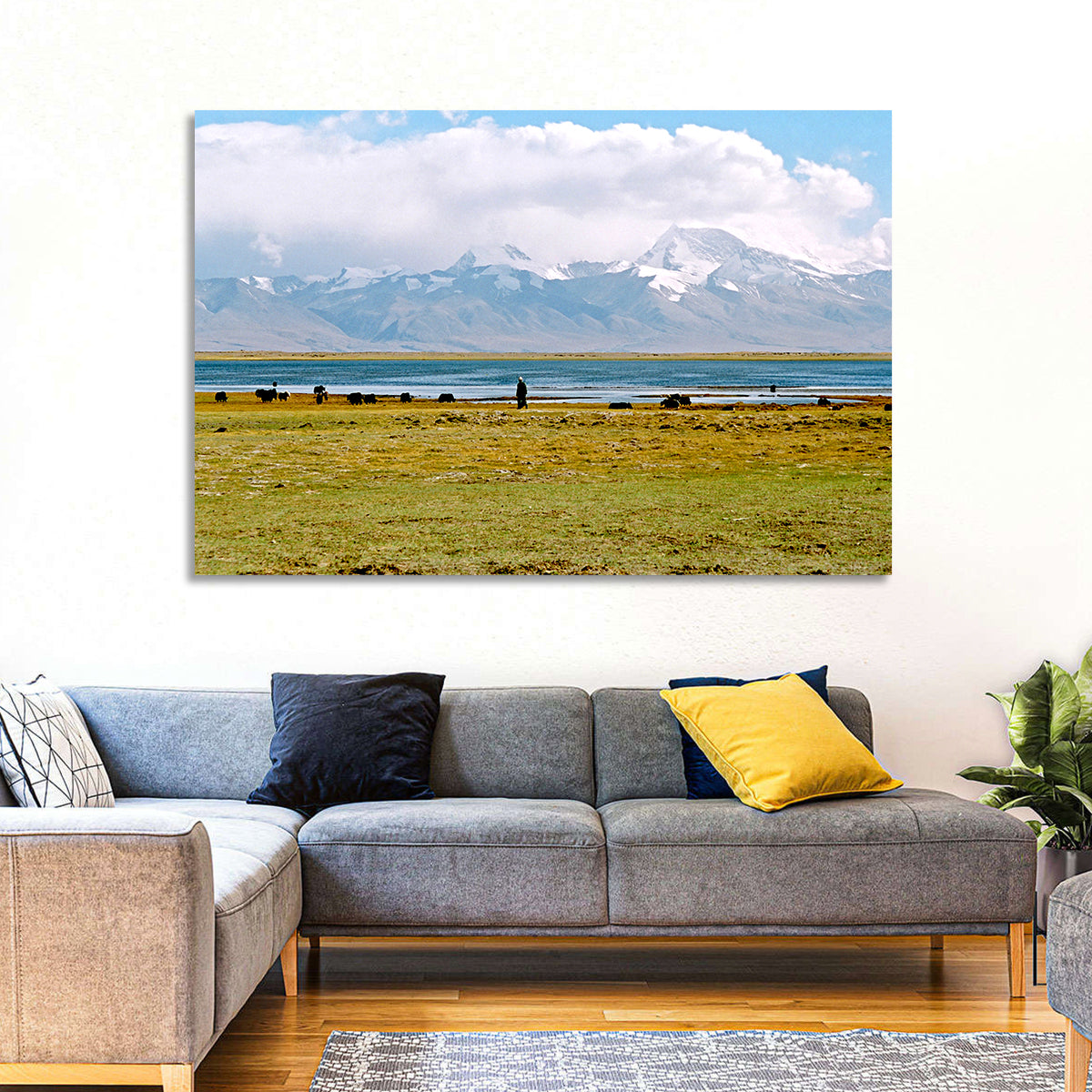 Mount Kailash from Lake Manasarovar Wall Art in a room, landscape