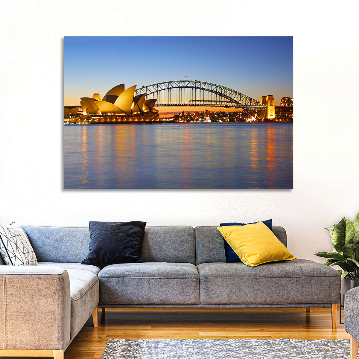 Sydney Harbour Bridge and Opera House Wall Art in a room, landscape