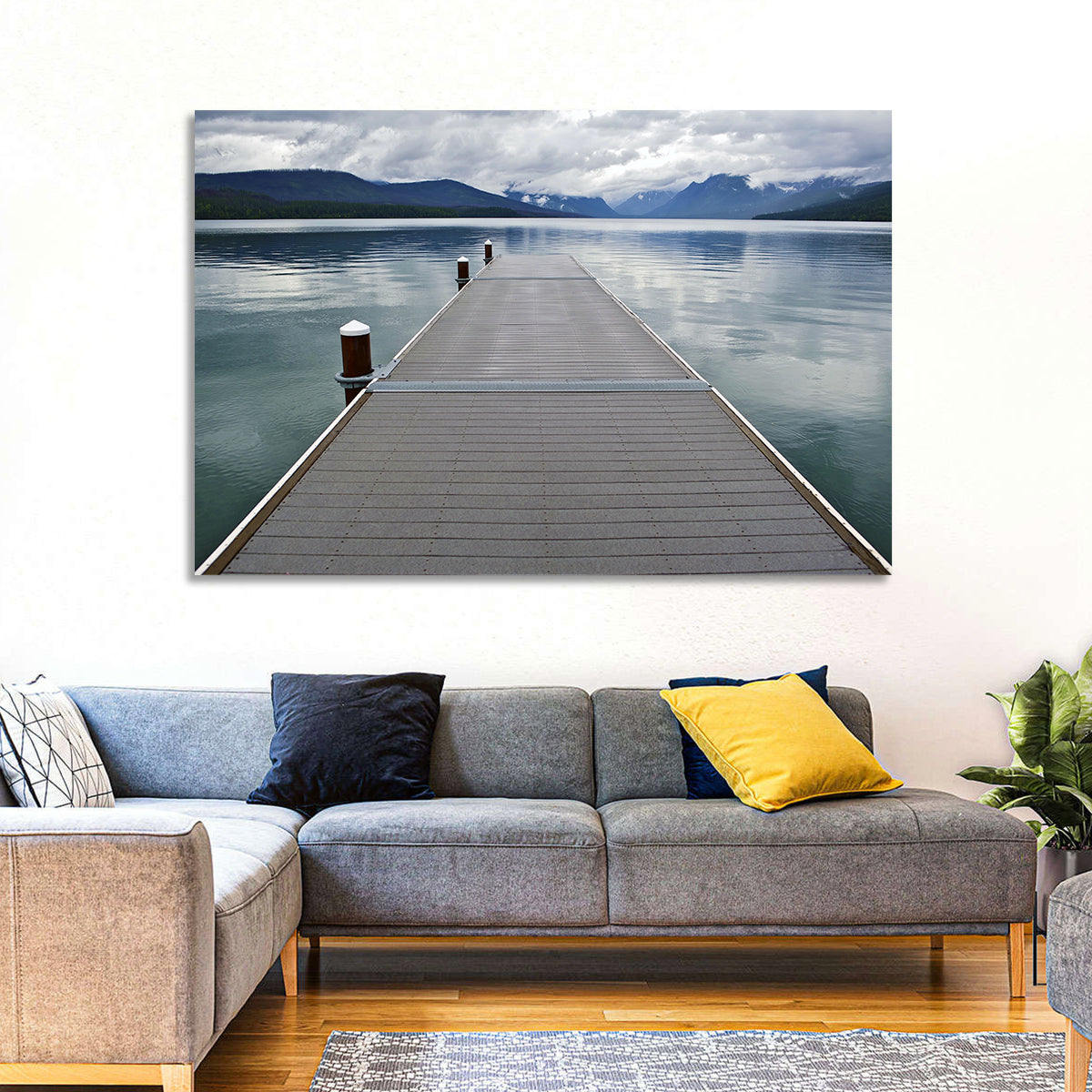 Lake Mcdonald Wooden Dock Wall Art in a room, landscape