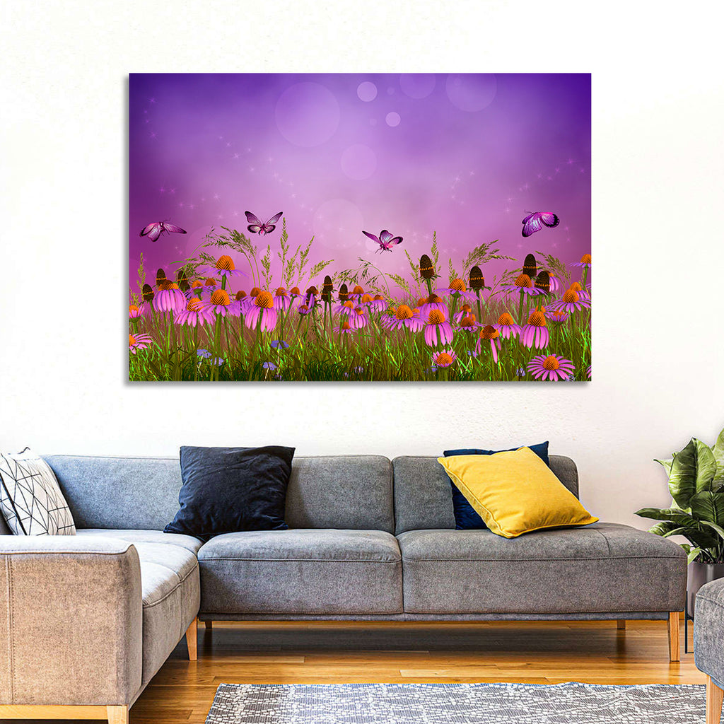 Purple Coneflower Butterfly Meadow Wall Art