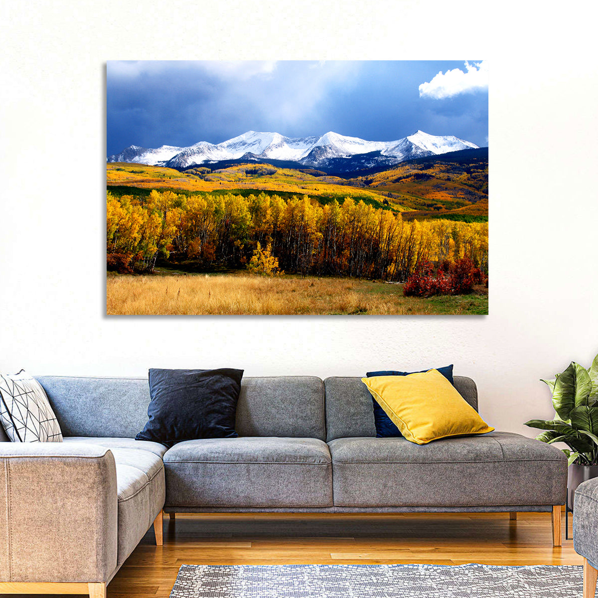 Crested Butte Autumn Mountains Wall Art in a room, landscape