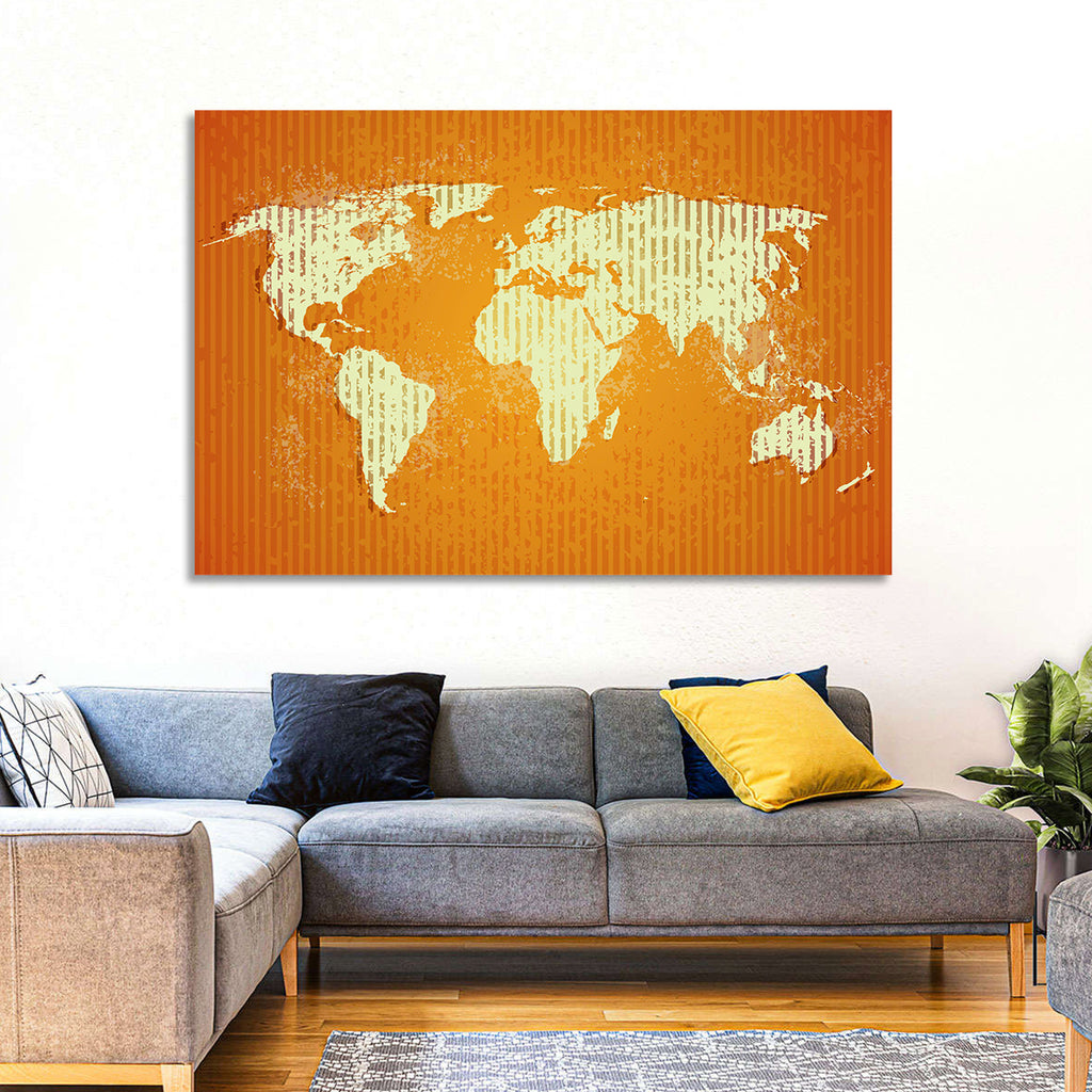 Vintage Orange World Map Wall Art