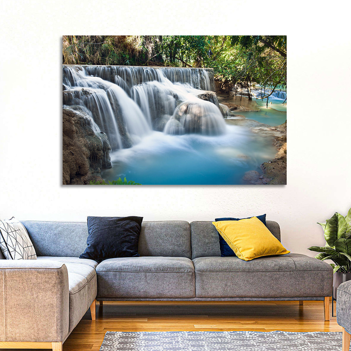 Kuang Si Falls, Luang Prabang Wall Art in a room, landscape