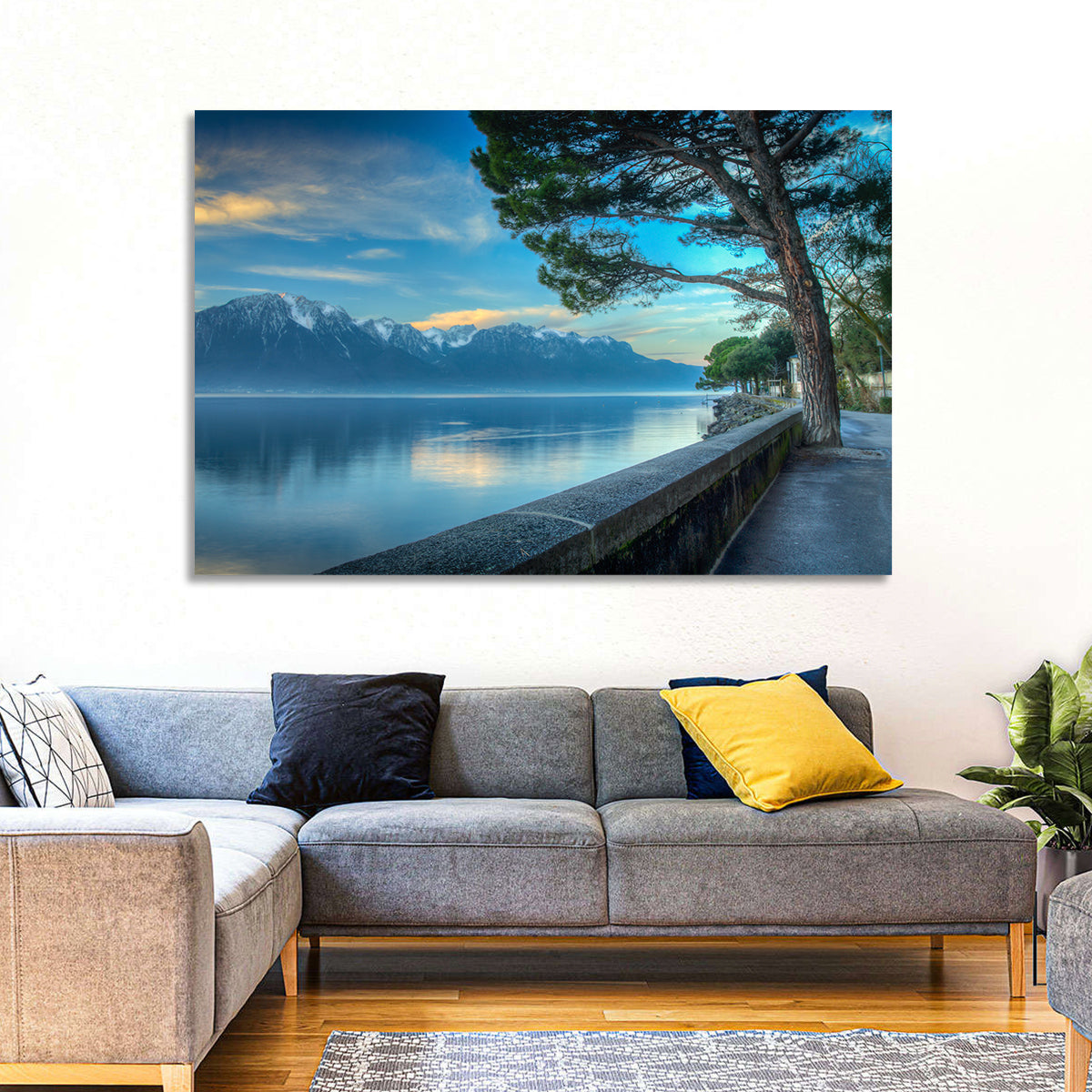 Lake Geneva View from Montreux Wall Art in a room, landscape