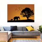 Elephant Family at Golden Sunset Wall Art