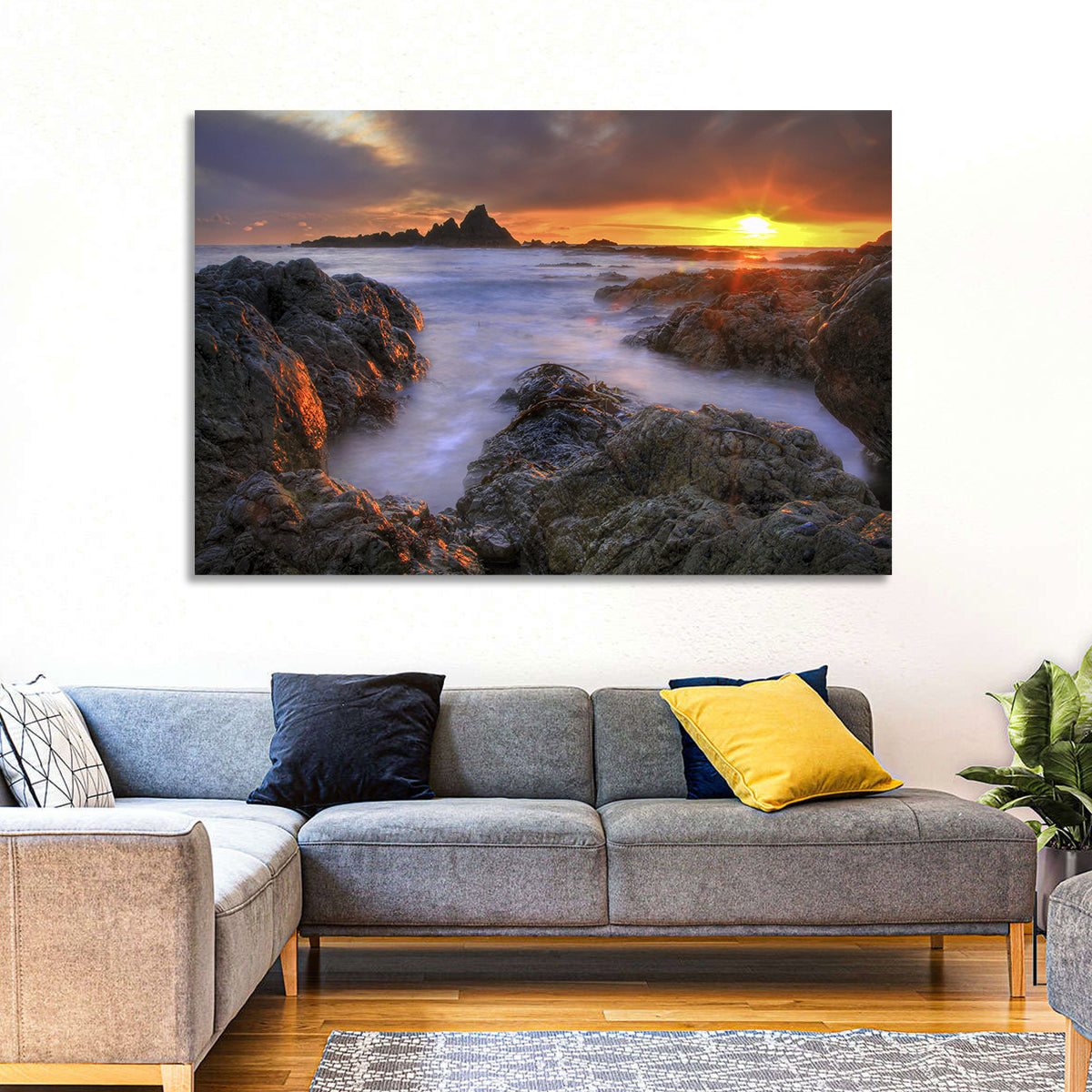 Tramore Rocky Coast Sunset Wall Art in a room, landscape