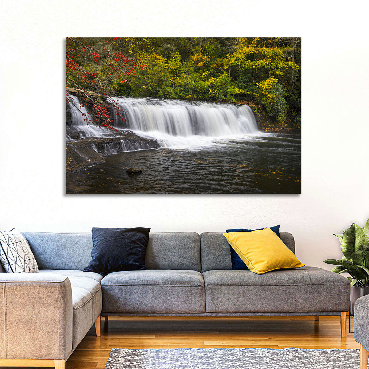 Dupont State Forest Autumn Waterfall Stream Wall Art in a room, landscape