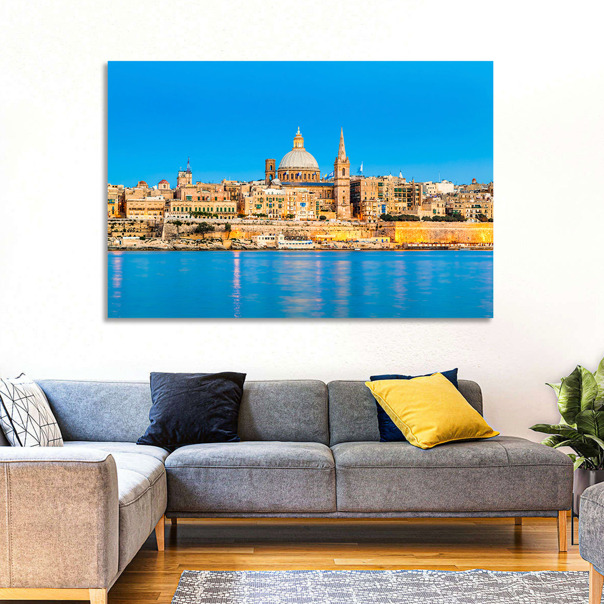 Valletta Waterfront Skyline Wall Art in a room, landscape