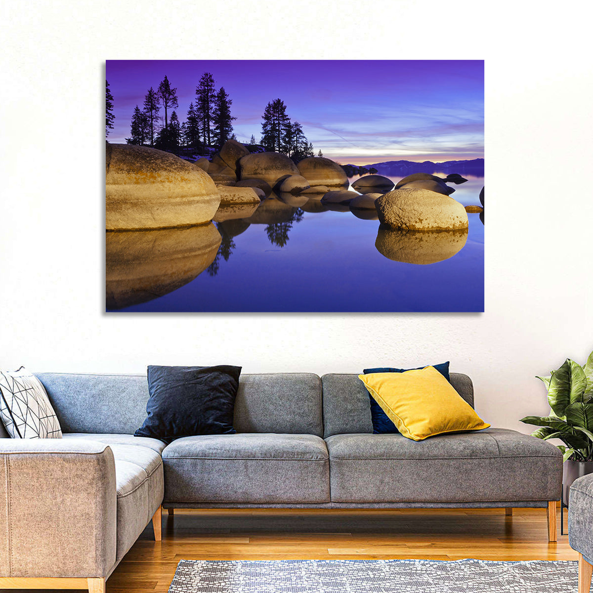 Lake Tahoe Twilight Wall Art in a room, landscape
