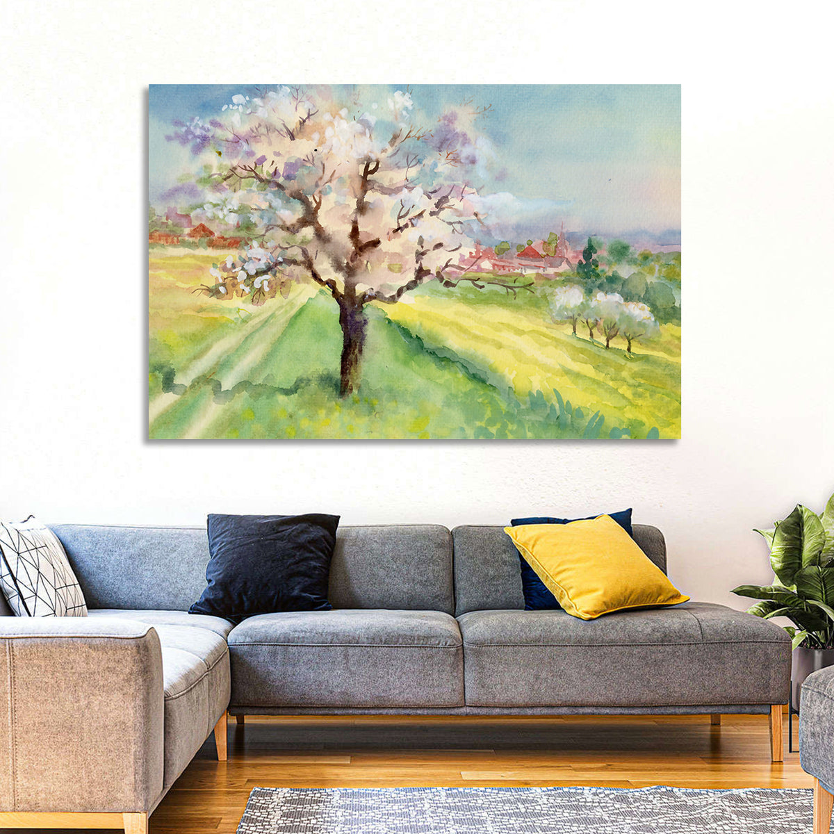 Watercolor Village in Spring Wall Art