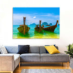 Three Long-tail Boats on Turquoise Water Wall Art