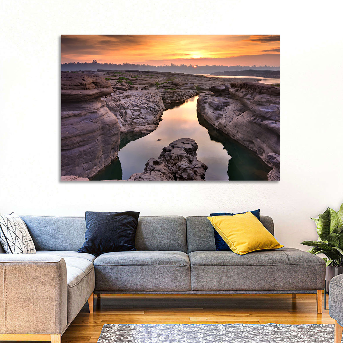 Sam Phan Bok Sunrise River Canyon Wall Art in a room, landscape