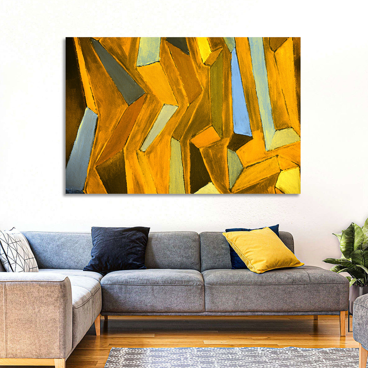 Golden Blocks Abstract Wall Art