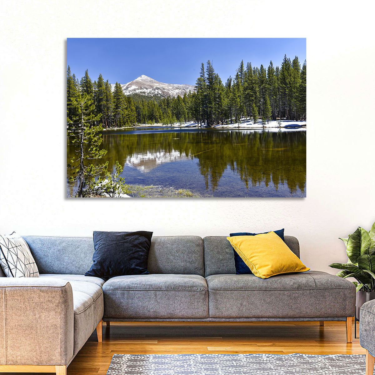 Yosemite Mountain Reflection Wall Art in a room, landscape