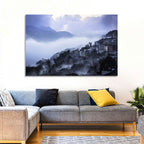 Misty Hillside Town Wall Art