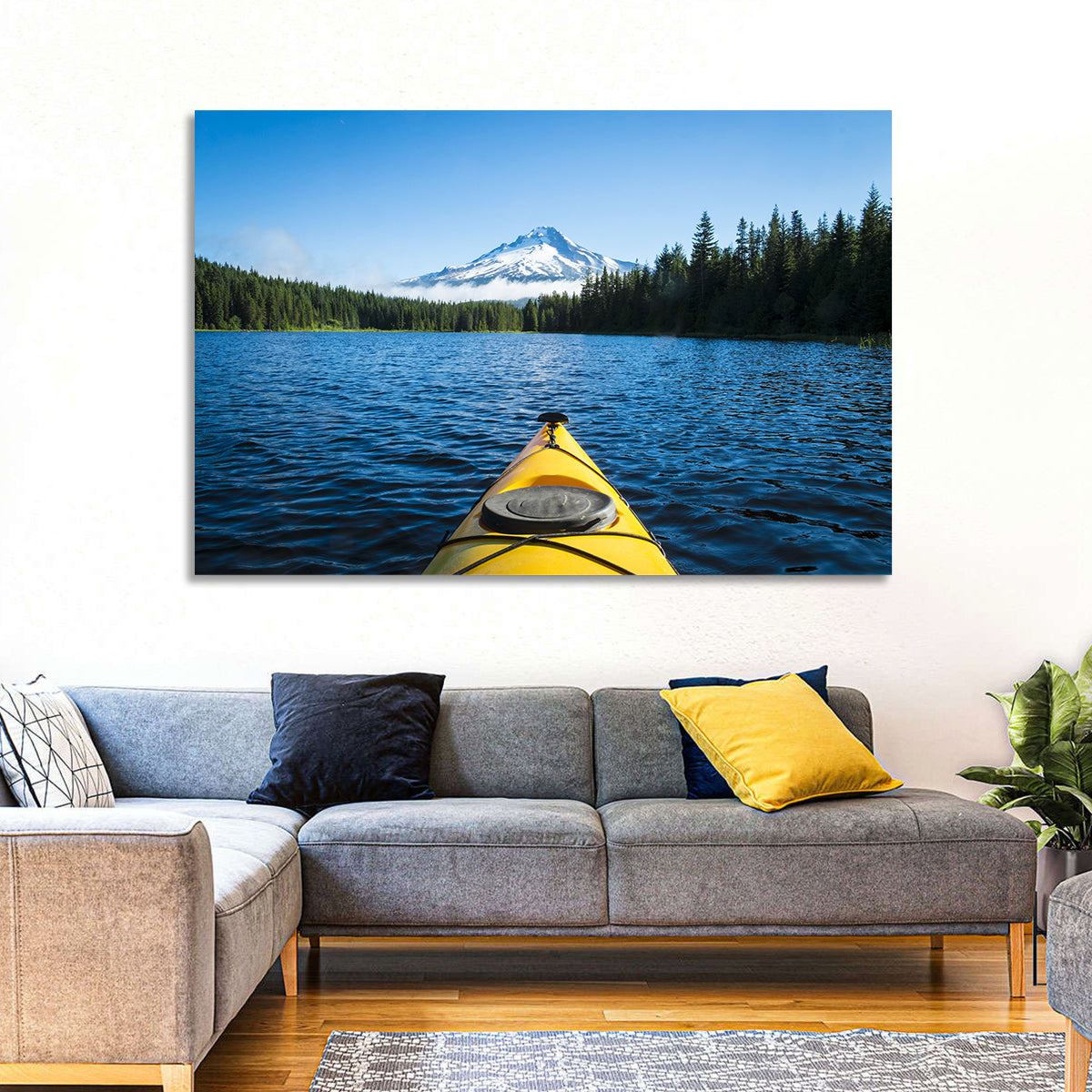 Yellow Kayak at Trillium Lake Wall Art in a room, landscape
