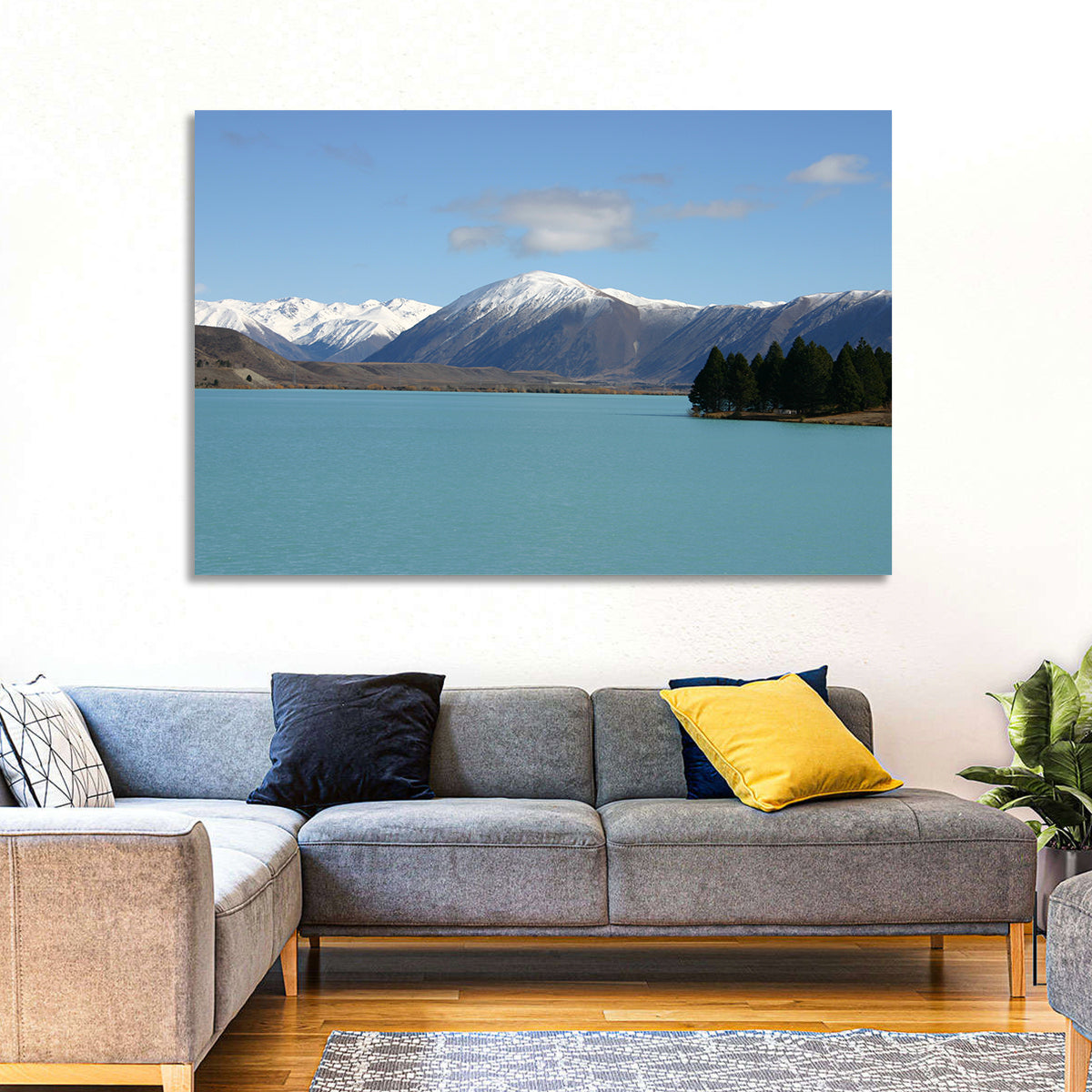 Turquoise Lake Pukaki Wall Art in a room, landscape