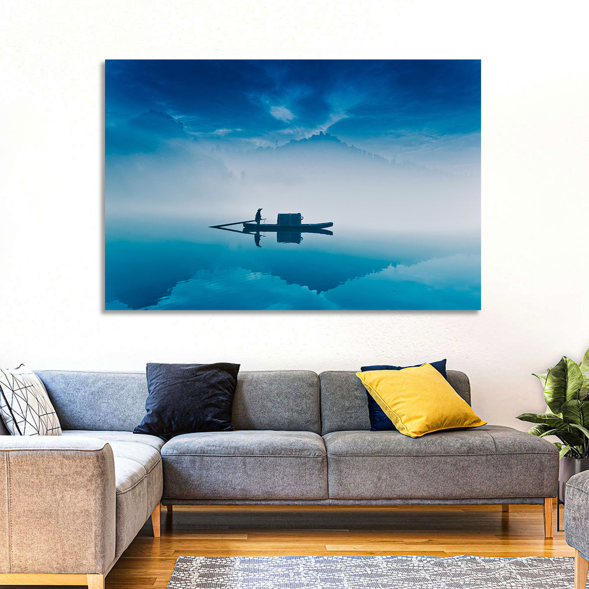 Dongjiang Lake Morning Wall Art in a room, landscape