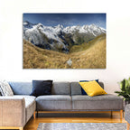 Crisp Alpine Valley with Snow-capped Peaks Wall Art