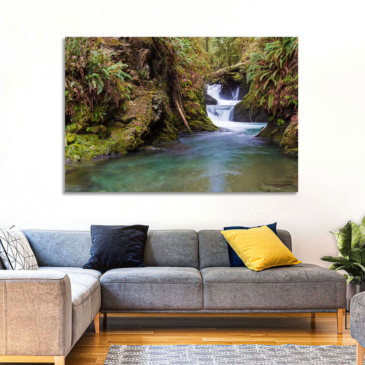 Willaby Creek Waterfall Wall Art in a room, landscape