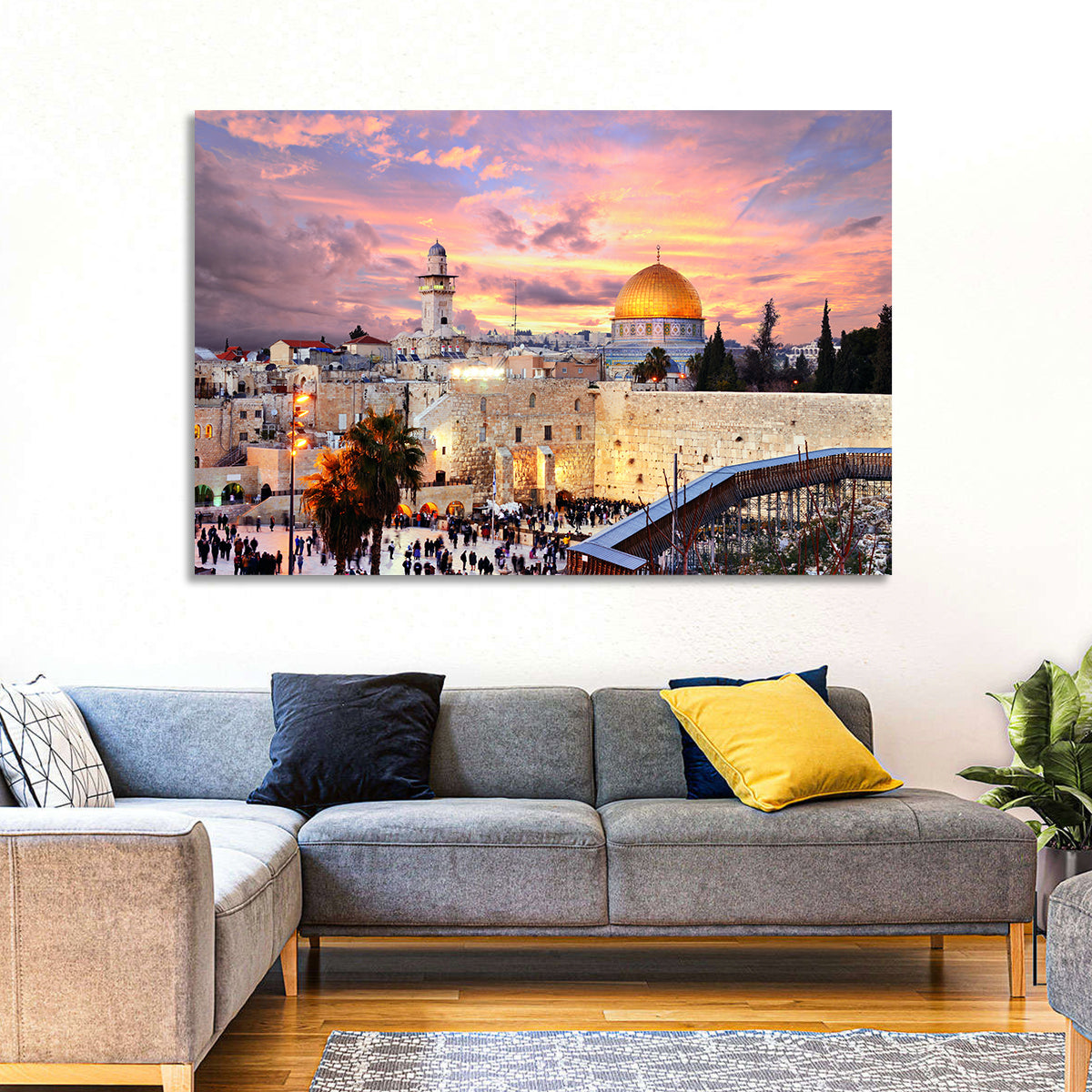 Jerusalem Old City Sunset Wall Art in a room, landscape