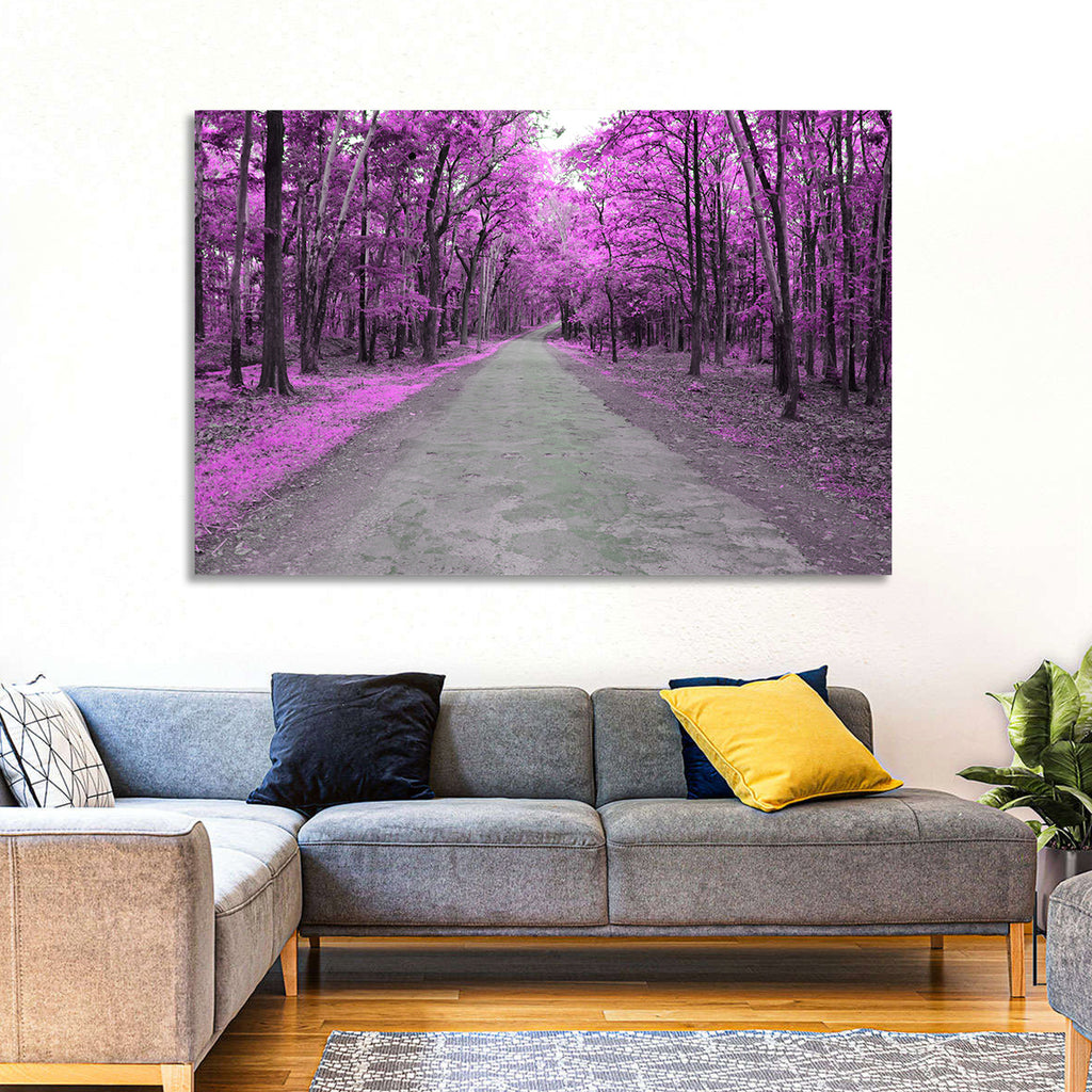 Magenta Autumn Forest Road Wall Art