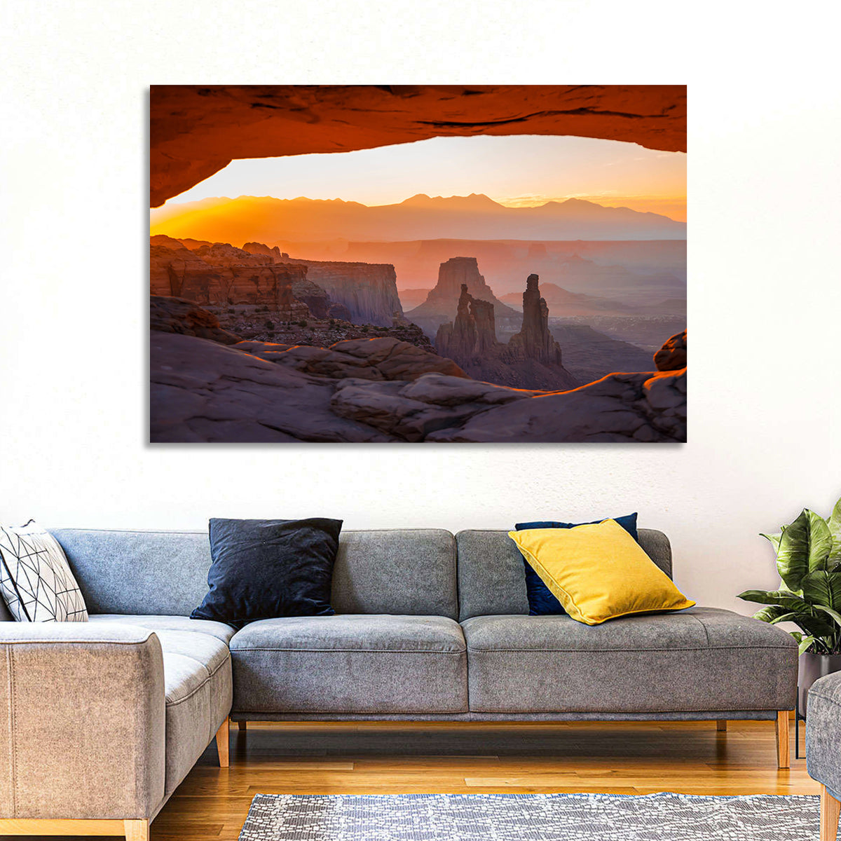 Mesa Arch Sunrise Wall Art in a room, landscape
