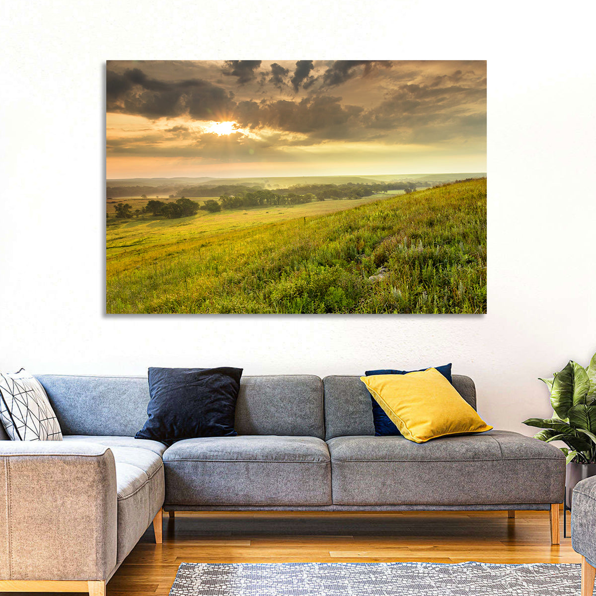 Kansas Tallgrass Prairie Wall Art in a room, landscape