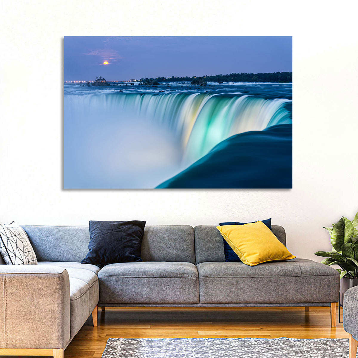Horseshoe Falls by Moonlight Wall Art in a room, landscape