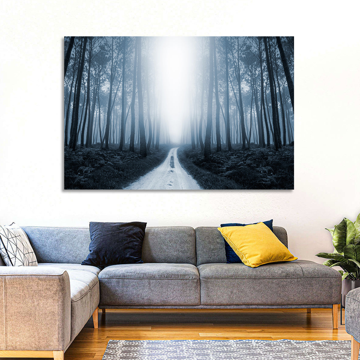 Misty Forest Road at Twilight Wall Art
