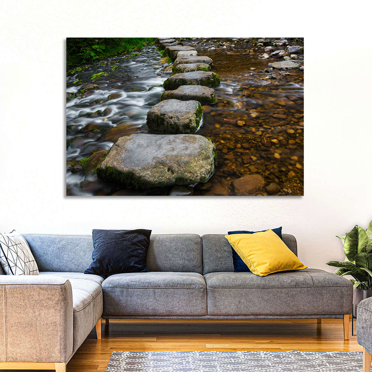Mossy Stepping Stones Over Stream Wall Art