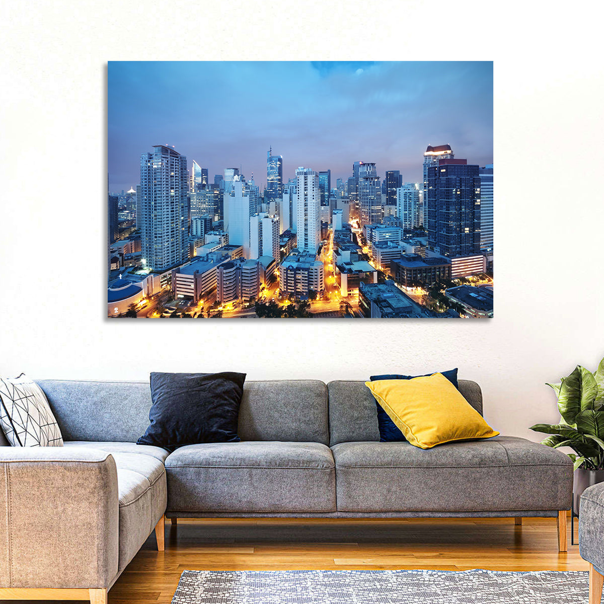 Manila Cityscape at Dusk Wall Art in a room, landscape