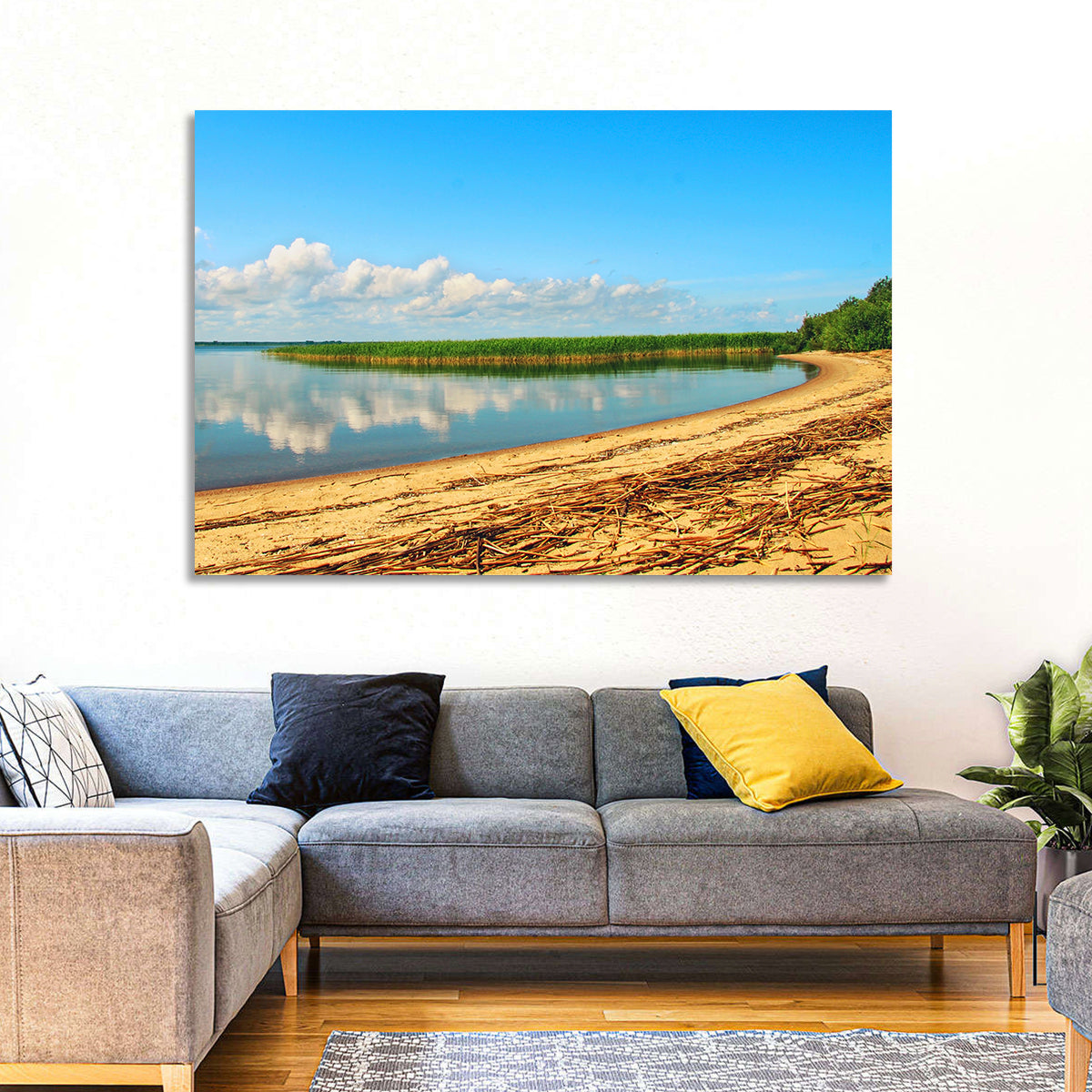 Lake Pskov Shoreline Wall Art in a room, landscape