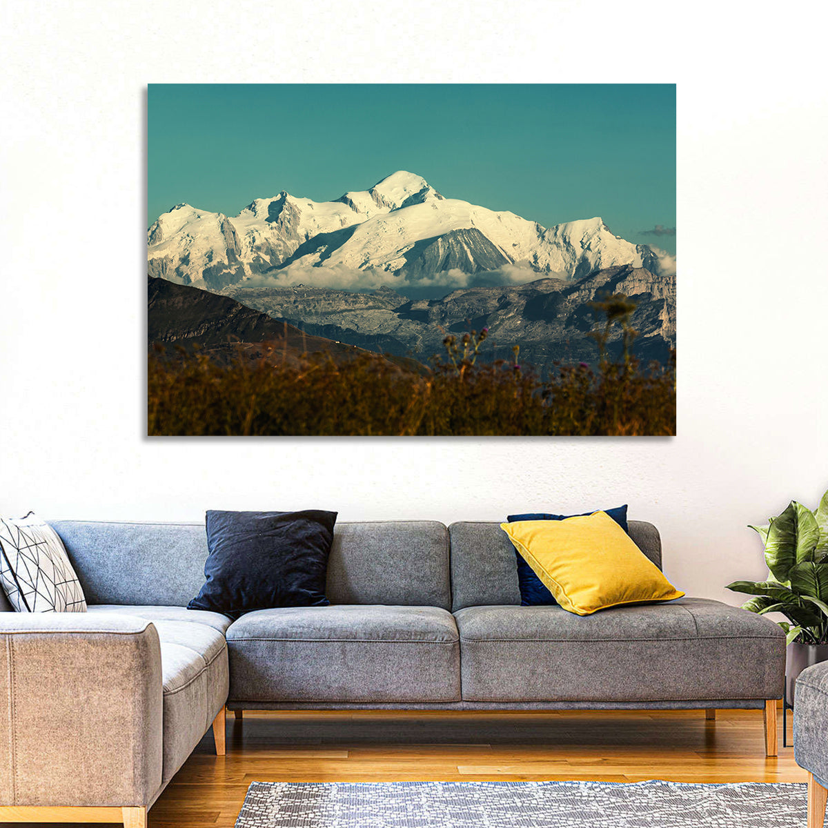 Snowy Mont Blanc Wall Art in a room, landscape