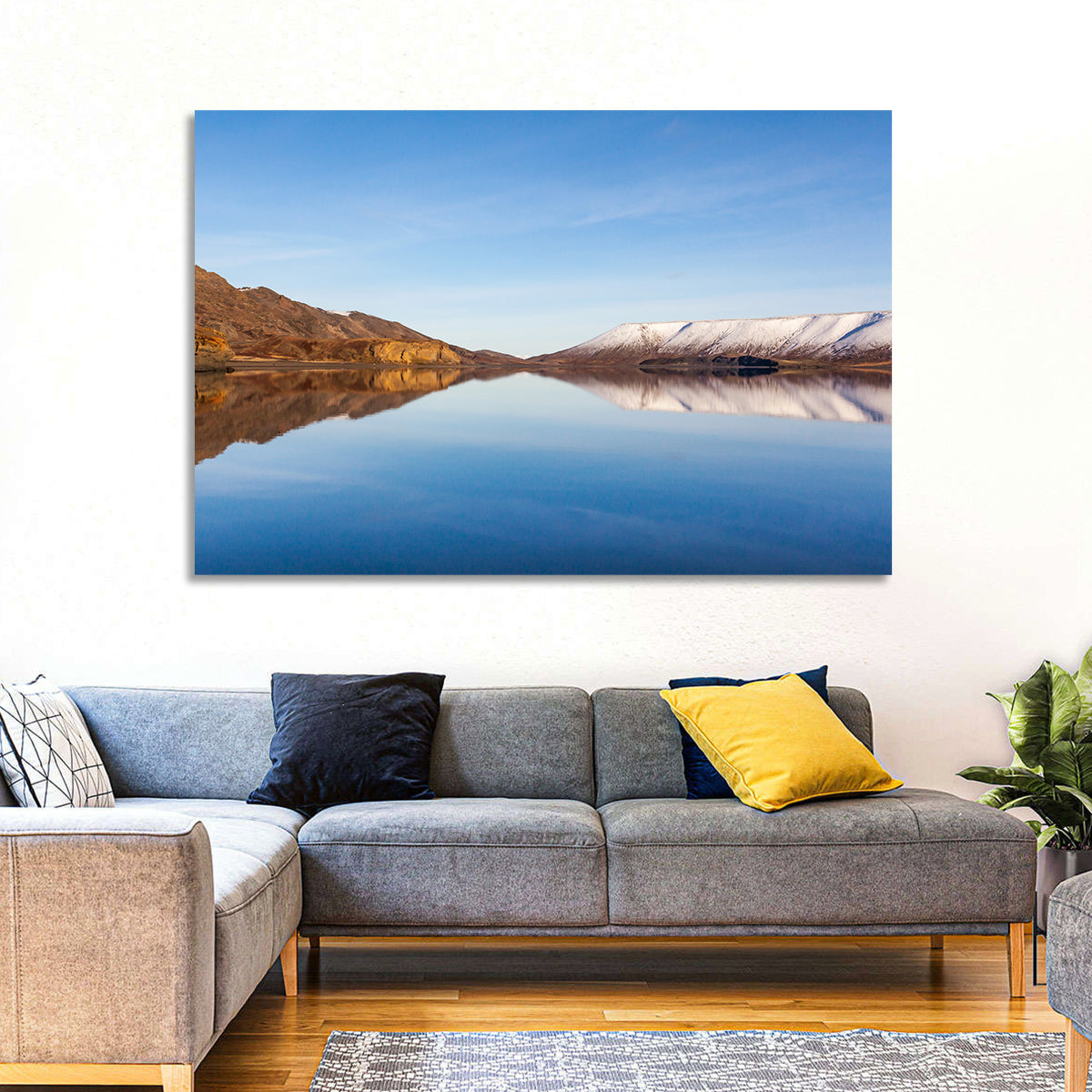 Lake Kleifarvatn Reflection Wall Art in a room, landscape