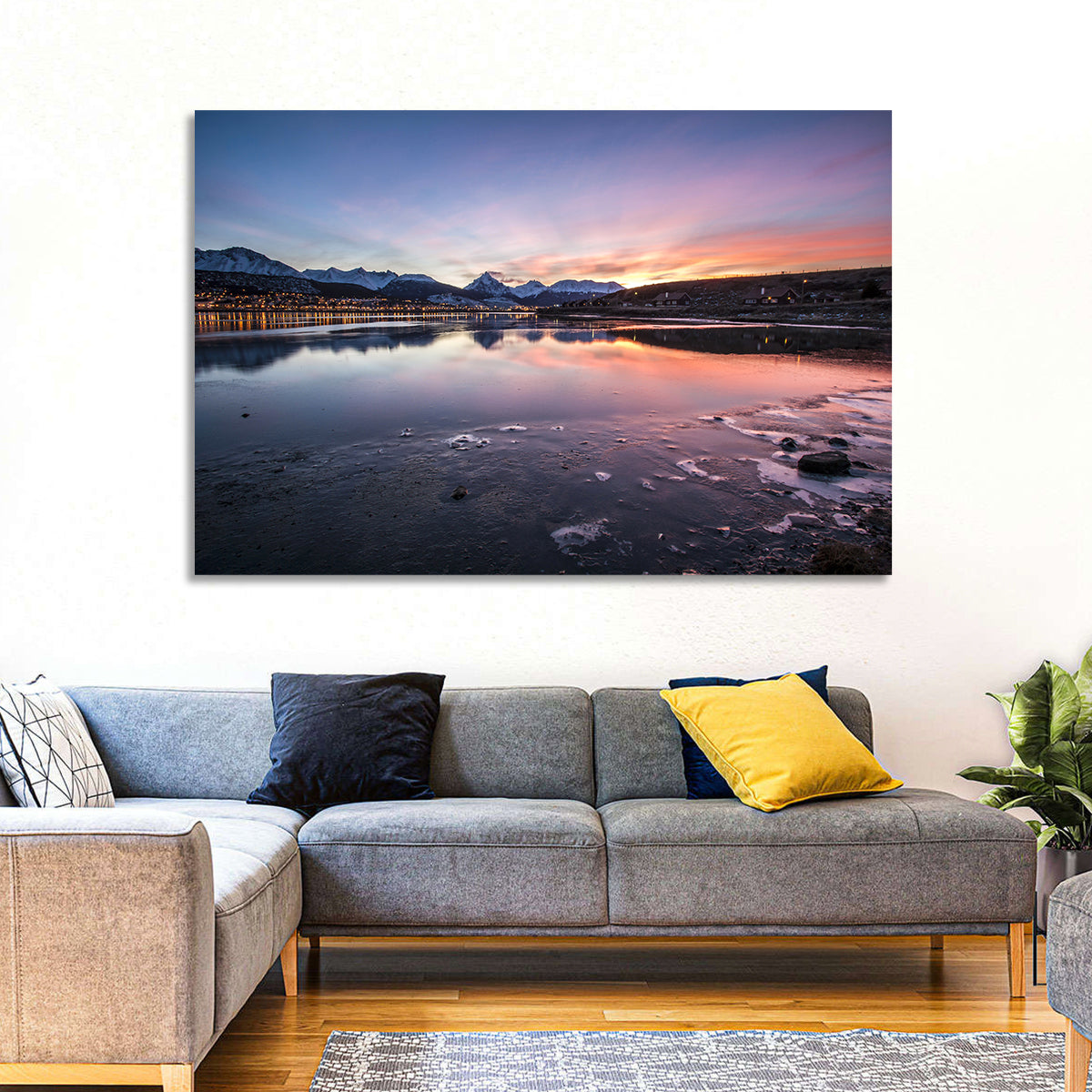 Ushuaia Twilight Reflection Wall Art in a room, landscape