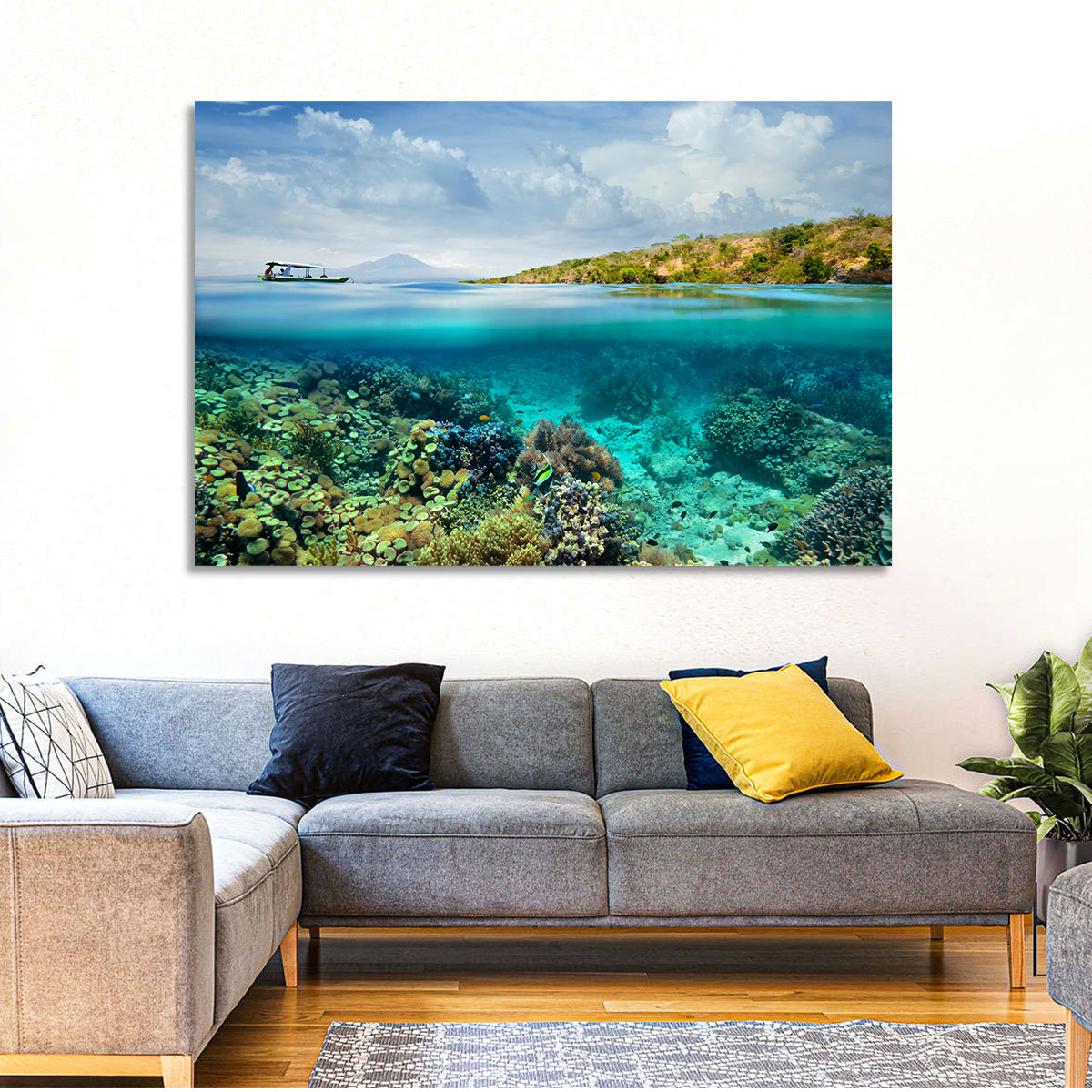 Menjangan Island Split View Wall Art in a room, landscape