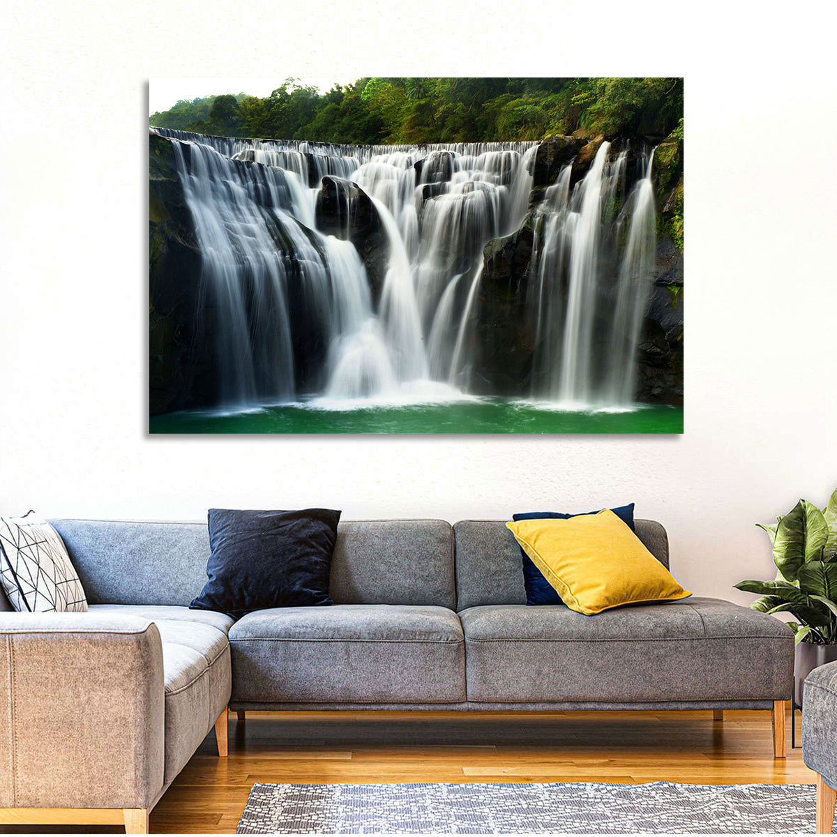 Shifen Waterfall Wall Art in a room, landscape