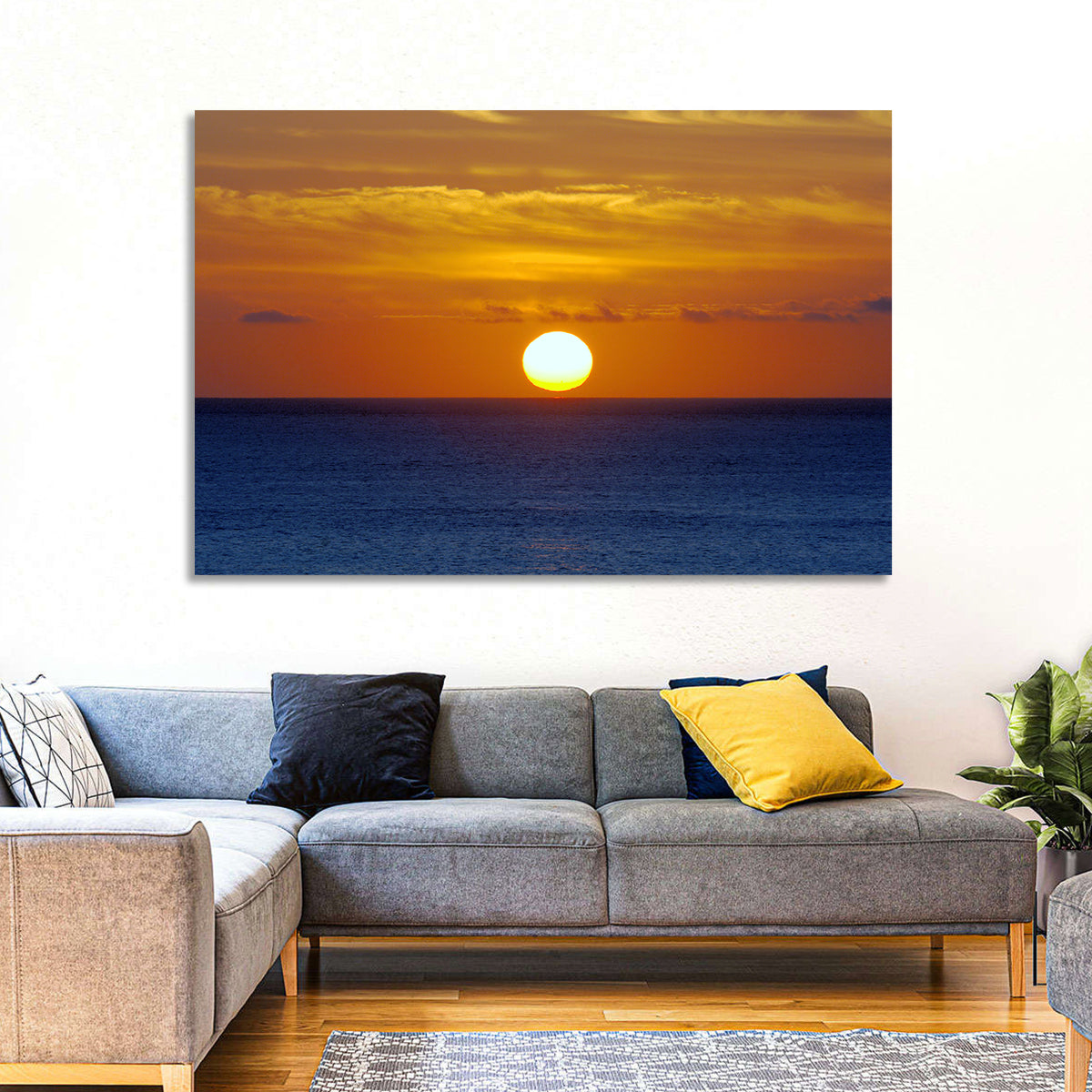 Golden Pacific Sunrise Wall Art in a room, landscape