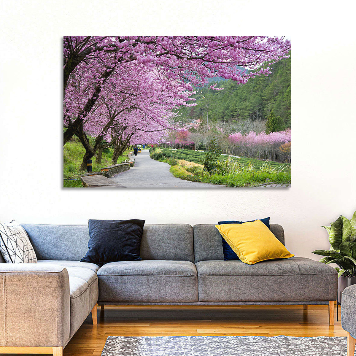 Sakura Garden Taiwan Wall Art in a room, landscape