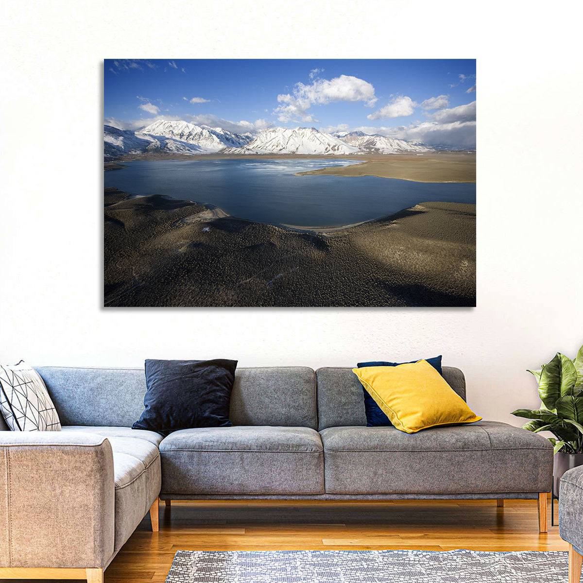 Lake Crowley Aerial View Wall Art in a room, landscape