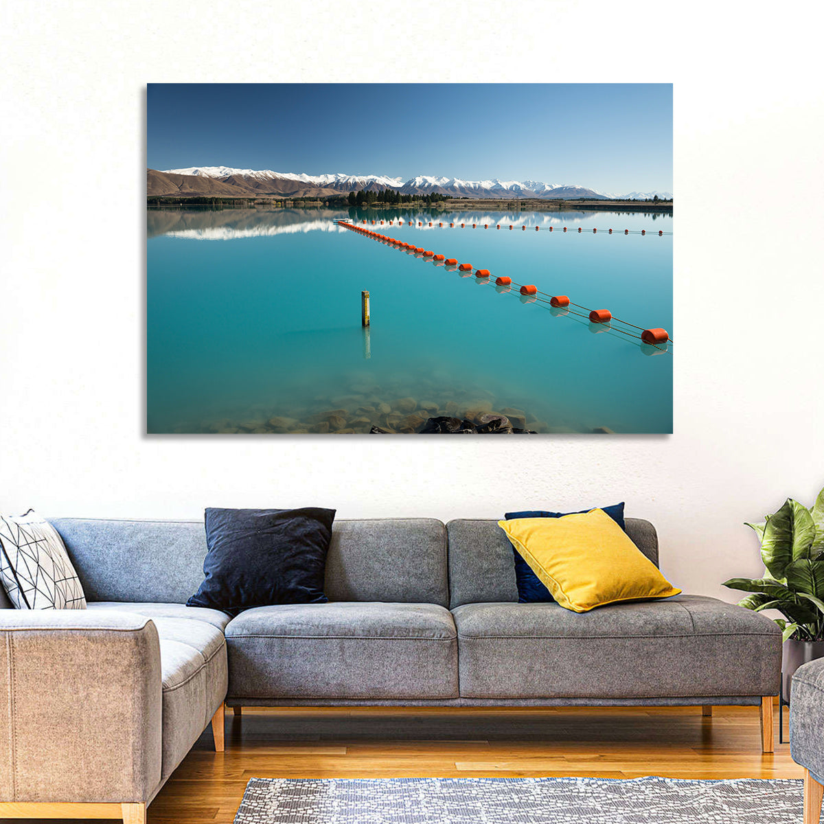 Lake Ruataniwha Reflection Wall Art in a room, landscape