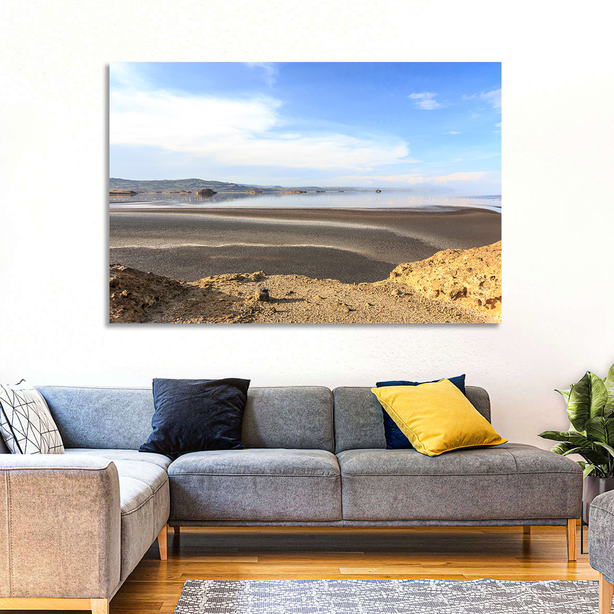 Lake Natron Flamingos Wall Art in a room, landscape