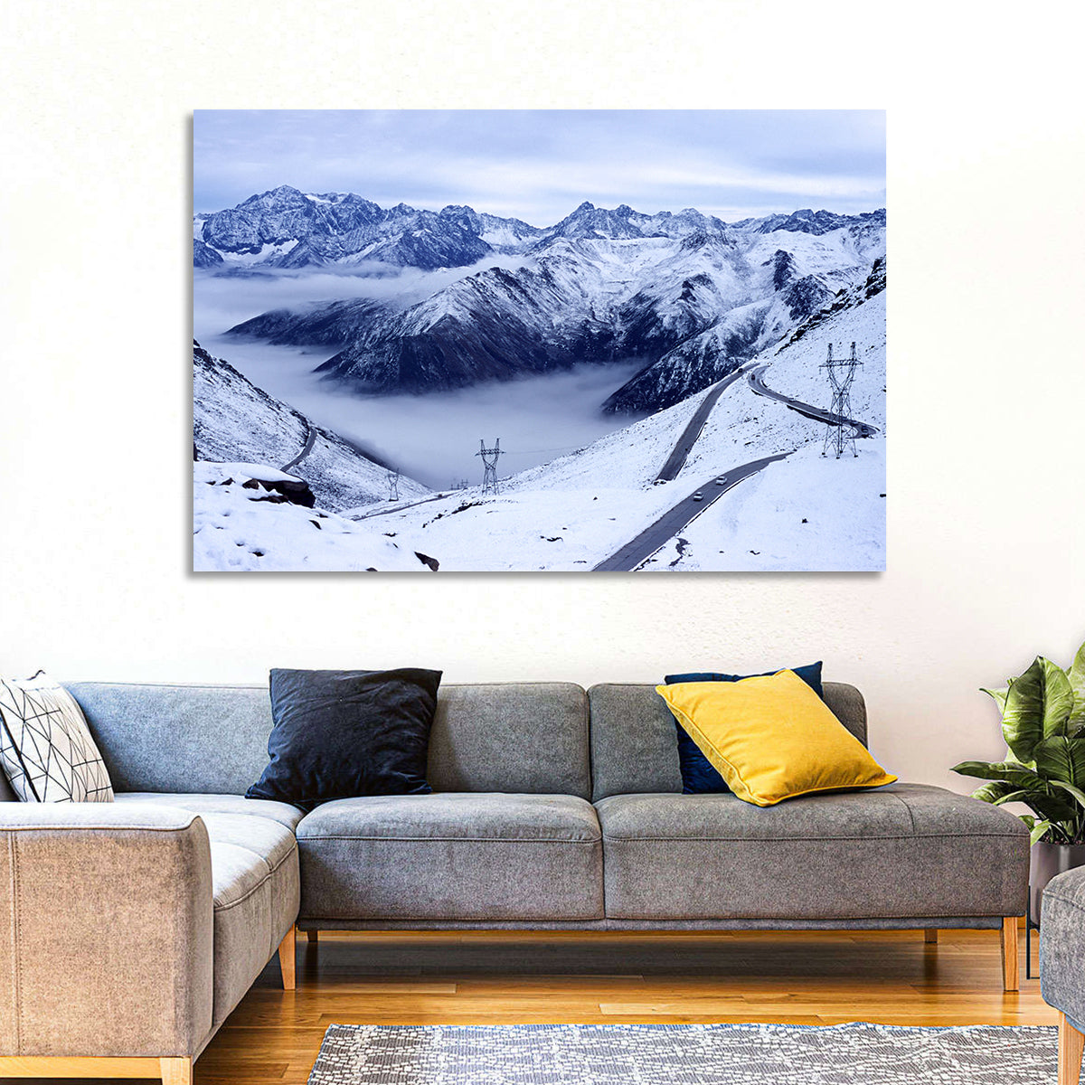 Sichuan Snowy Mountain Pass Wall Art in a room, landscape