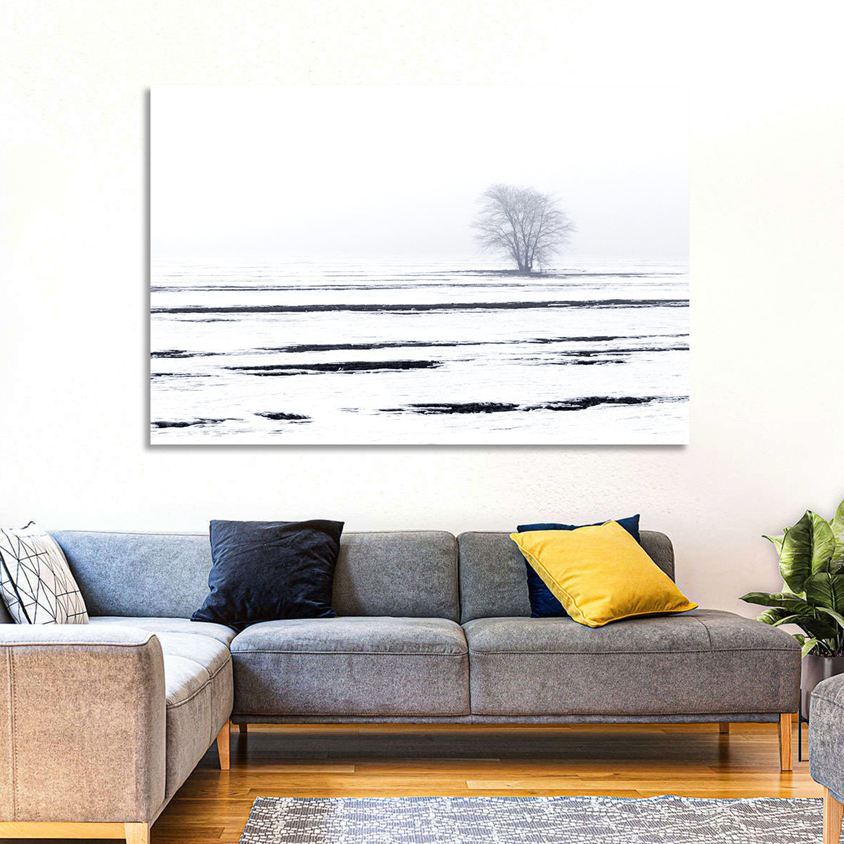 Foggy Winter Field with Lone Tree Wall Art