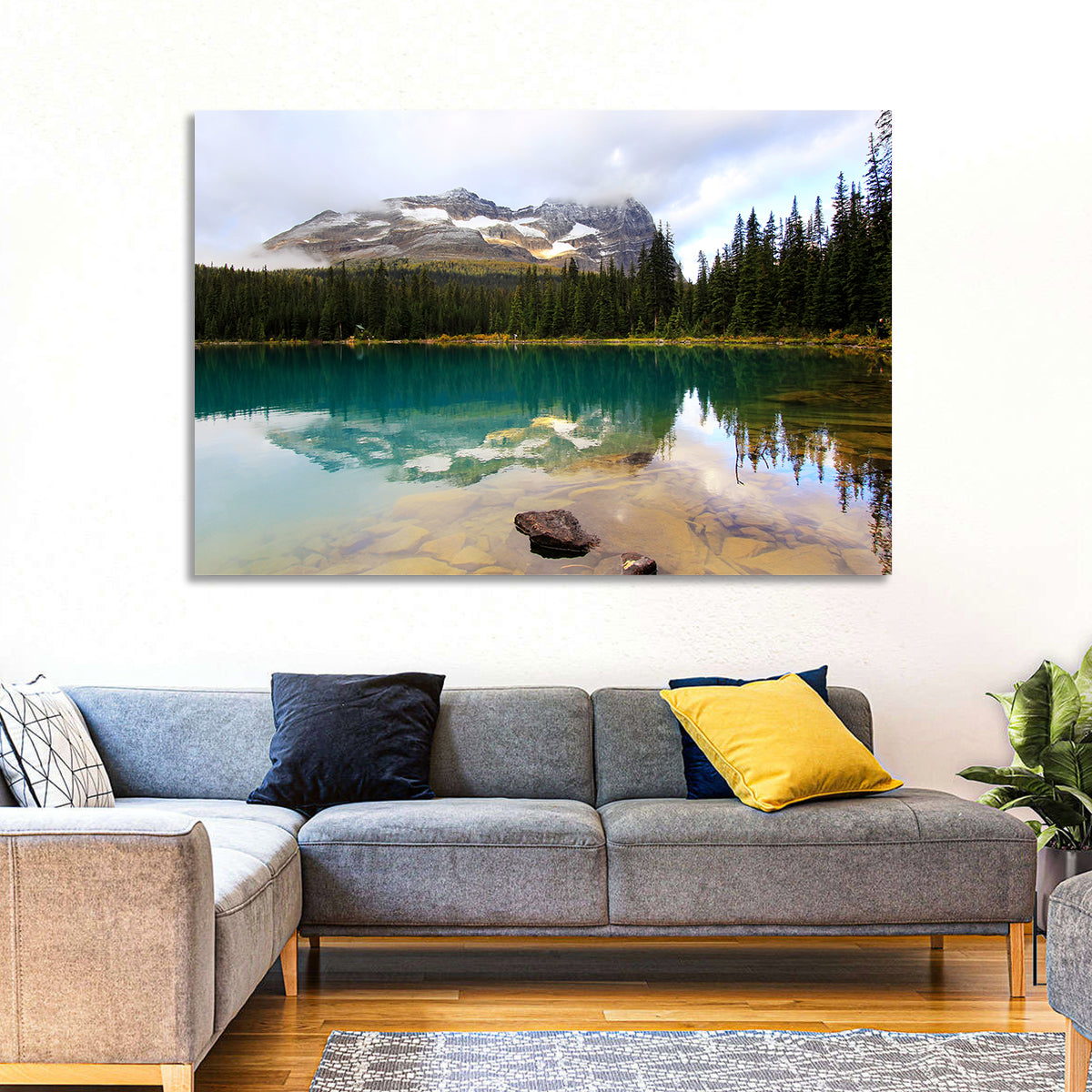Lake O Hara Mountain Reflection Wall Art in a room, landscape