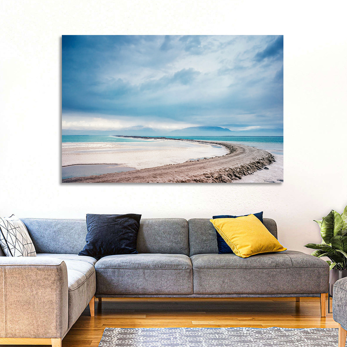 Dead Sea Salt Flats Coastline Wall Art in a room, landscape