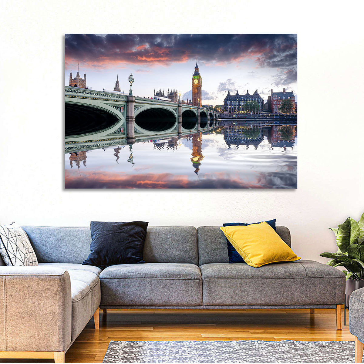 Westminster Bridge at Dusk Wall Art in a room, landscape
