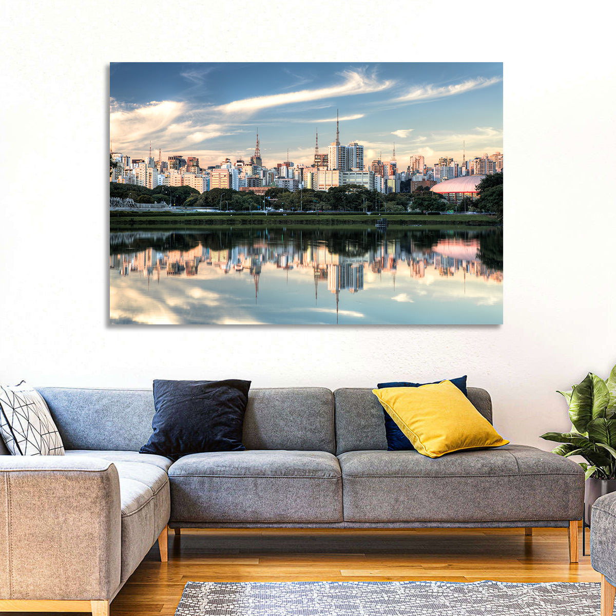 Ibirapuera Park Golden Hour Reflection Wall Art in a room, landscape